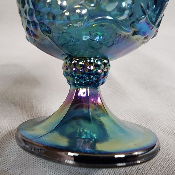 Vintage Indiana Glass Harvest Grape Blue Carnival Glass Creamer & Sugar Set - Picture 6 of 16